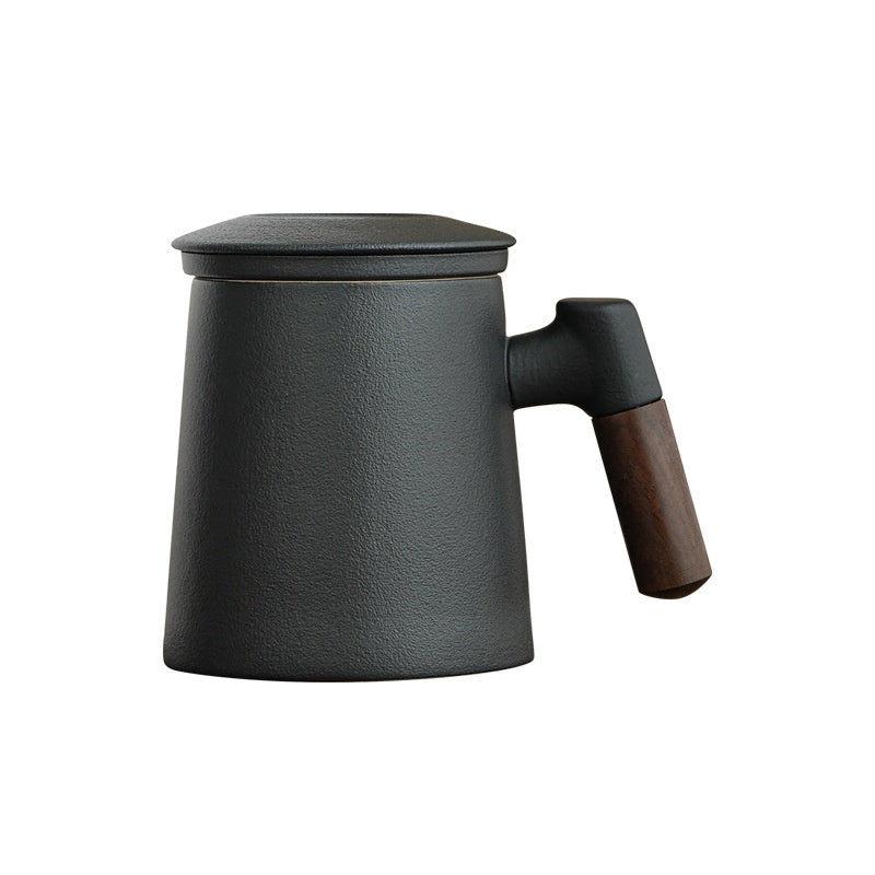 Ceramic Tea Water Separation Mug with Lid - 400ml Zen & Imperial Styles