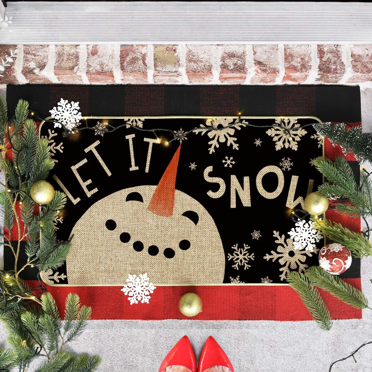 Country Striped Christmas Floor Mat - Festive Holiday Decor for Home & Garden