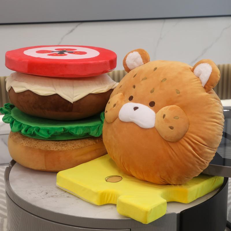 Cartoon Hamburger Pillow Cushion Bed Backrest - Removable & Washable