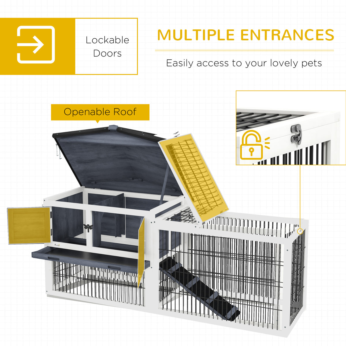 Outdoor Rabbit Hutch 2-Level 59 Inch with Openable Top Dark Gray