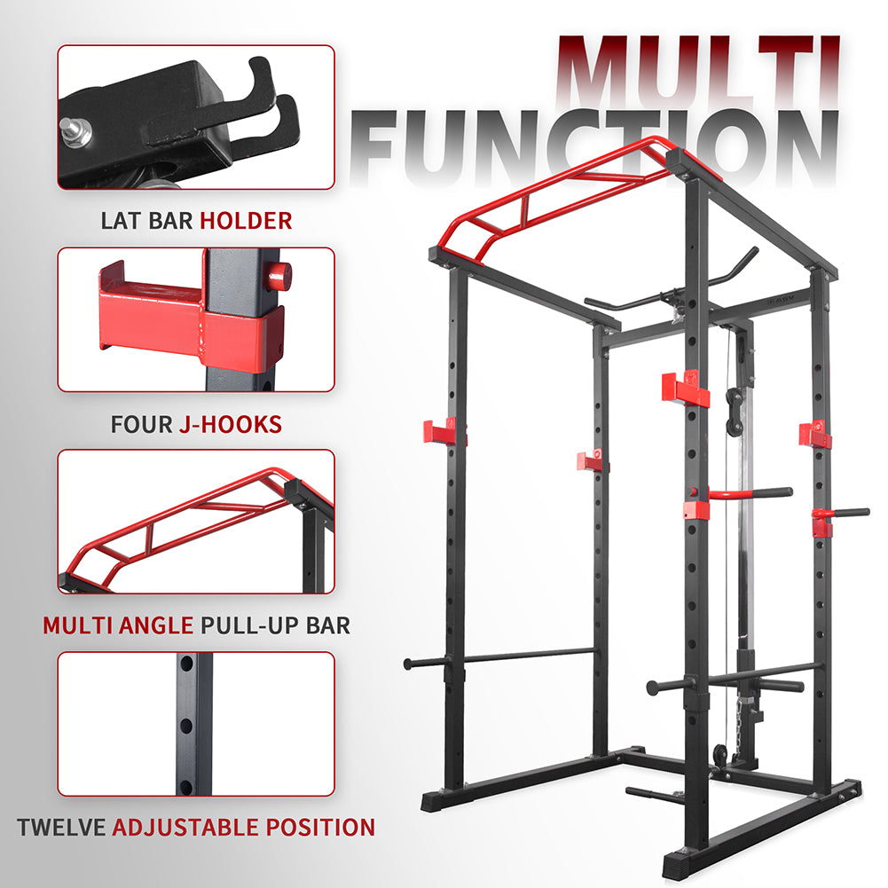 Adjustable Power Cage Squat Rack - 1000lbs Capacity, Black