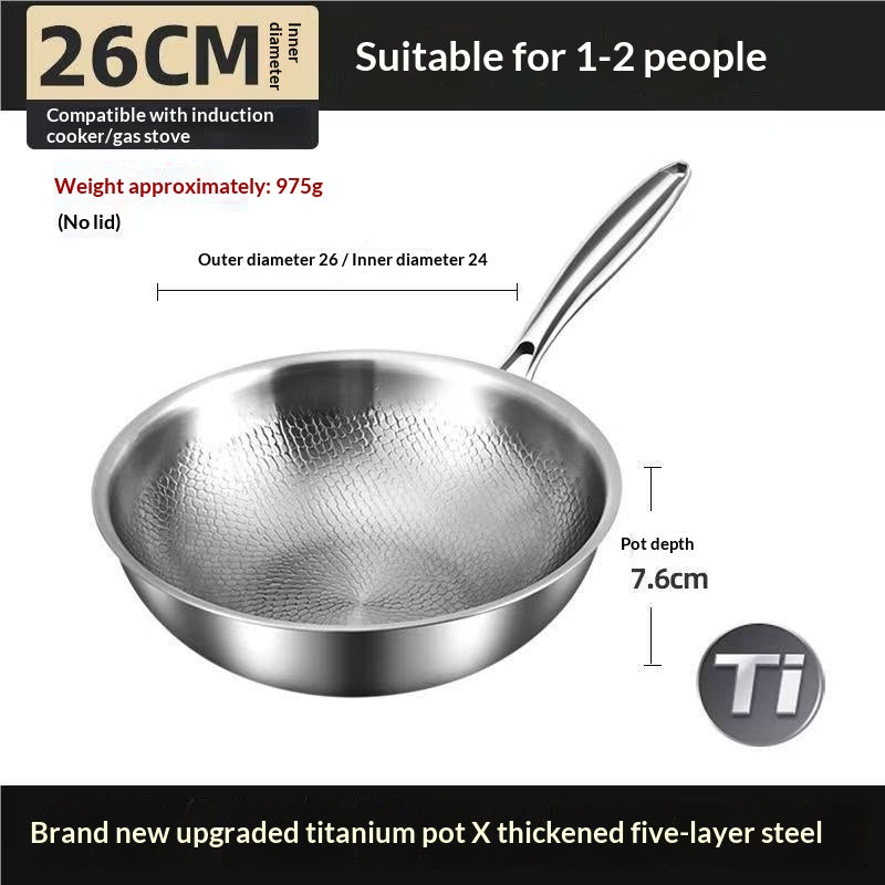 Titanium Alloy Flat-Bottom Wok with Lid - German Quality, 26-30cm Cooking Pan