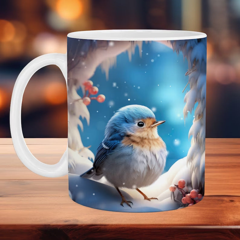 Ceramic Coffee Mug with Bird Design - 301-400ml, Modern Home Drinkware