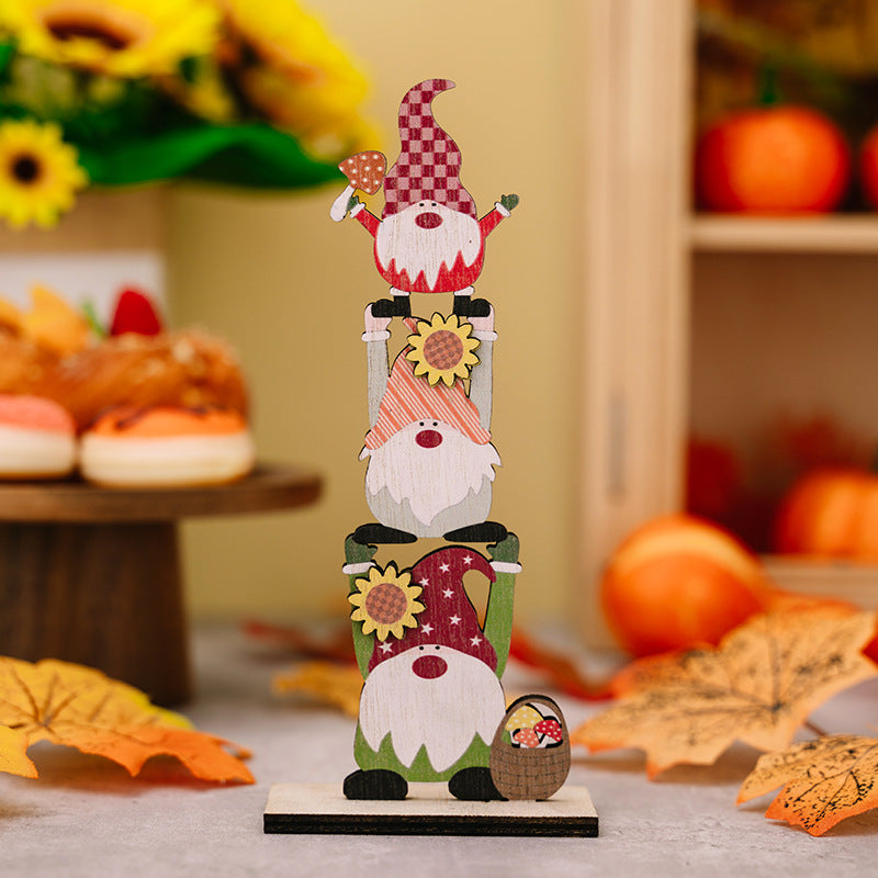 Harvest Season Wooden Christmas Ornaments Set - Hedgehog, Pumpkin, Apple & Doll Styles