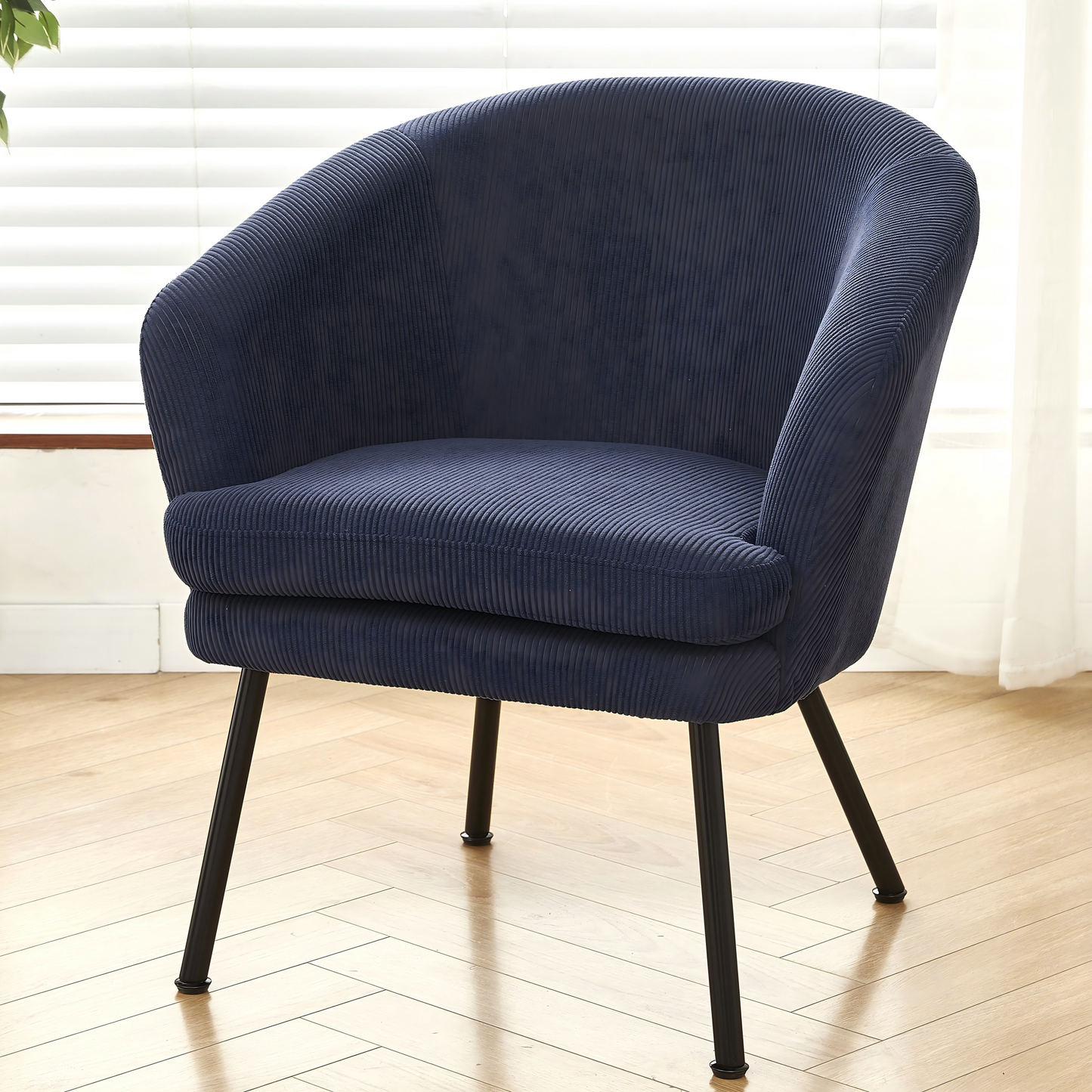 Corduroy Accent Chair With Black Metal Legs, Modern Upholstered
