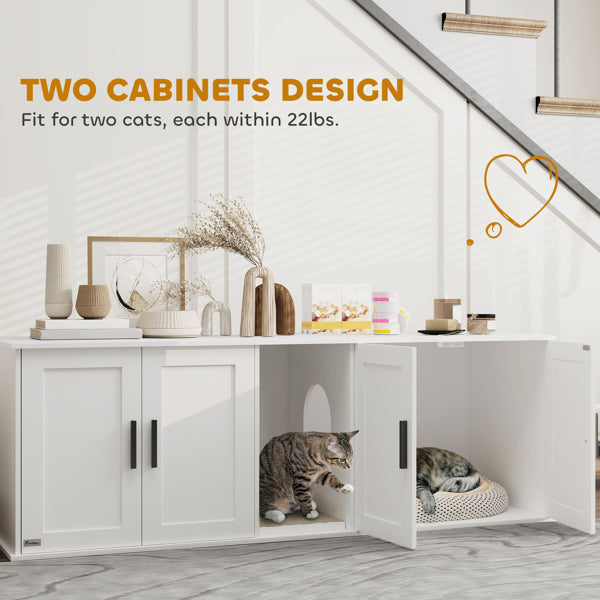 Wooden Cat House with Storage and Scratching Mat - White Pet Furniture