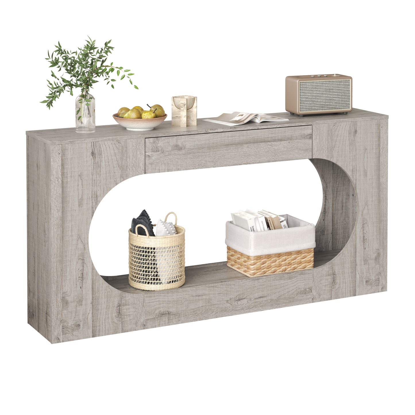 Grey Wood Grain Console Table with Storage Drawer - 63"