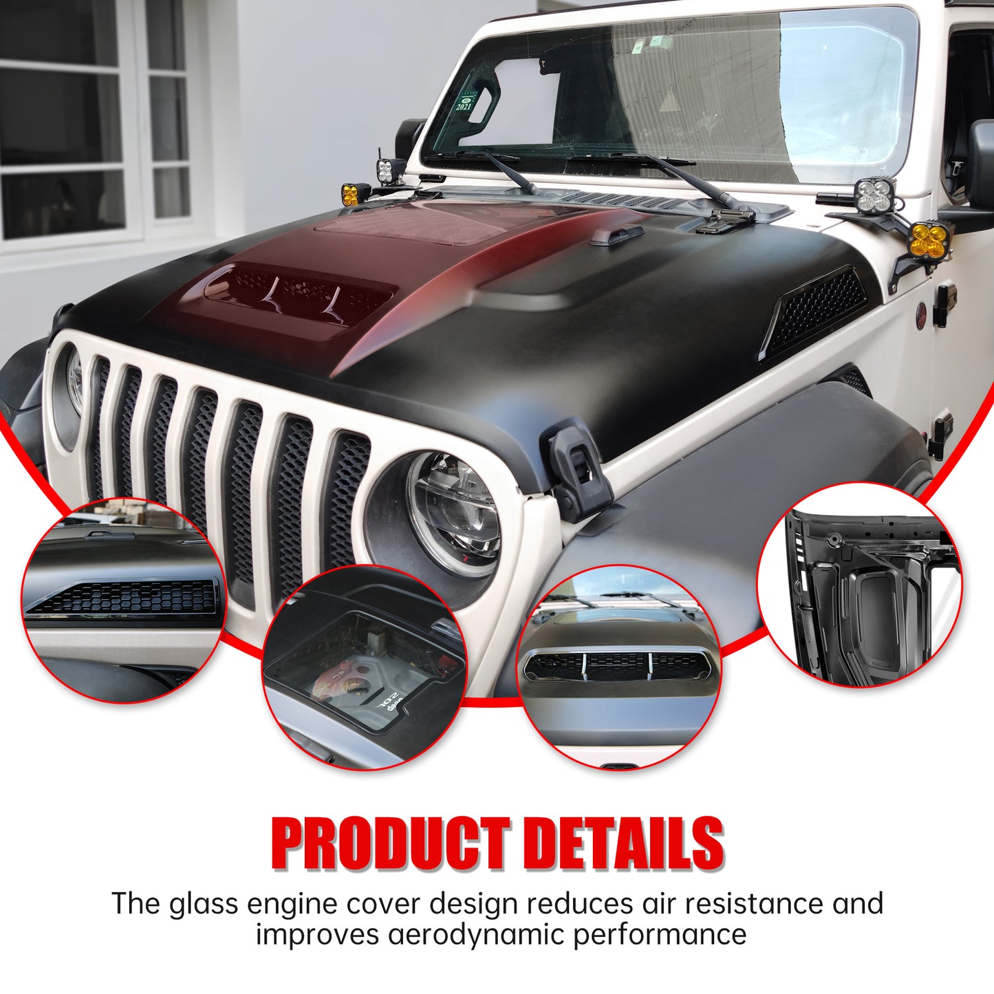 Space-Capsule Style Heat Dispersion Hood for Jeep Wrangler & Gladiator