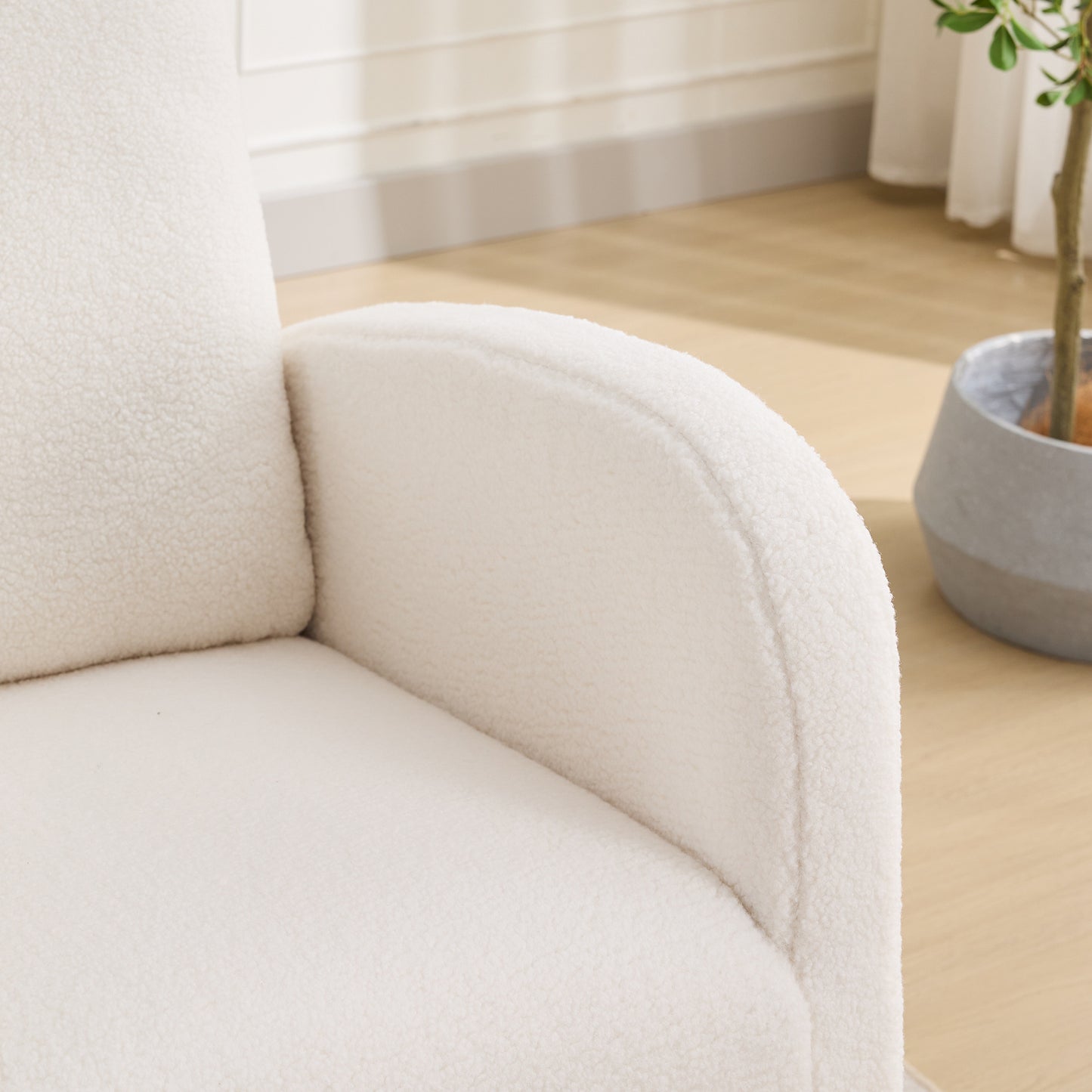 Ivory Sherpa Rocking Chair for Nursery - High Back Accent Chair