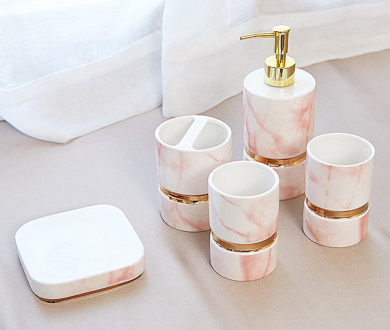 Marble Toiletry Set Bathroom Storage Organizer - 5 or 6 Piece with Tray