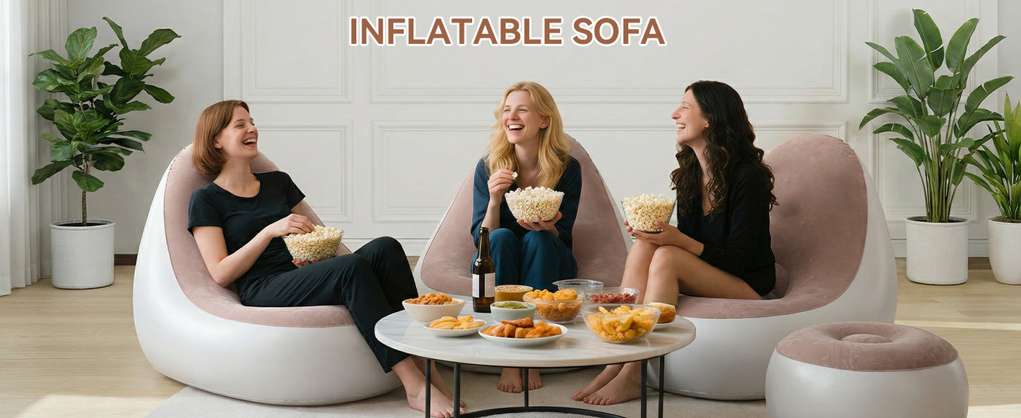 Inflatable Chair With Ottoman Flocked Water Proof Comfortable Blow Up