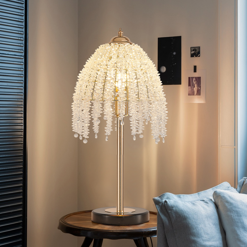 Elegant 19" Crystal Table Lamp - Vintage Waterfall Design, Gold