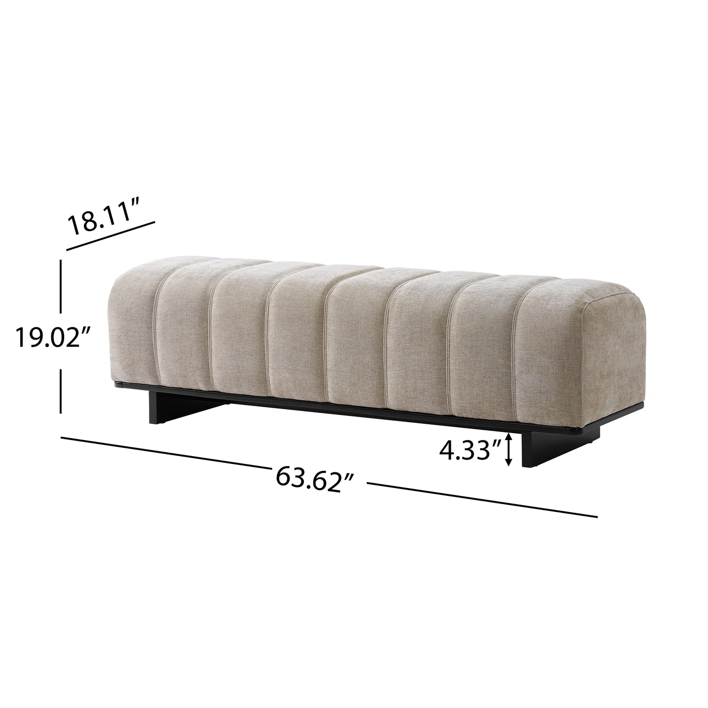 Indoor Dining Bench - Oatmeal Chenille Fabric with Rubber Wood Legs