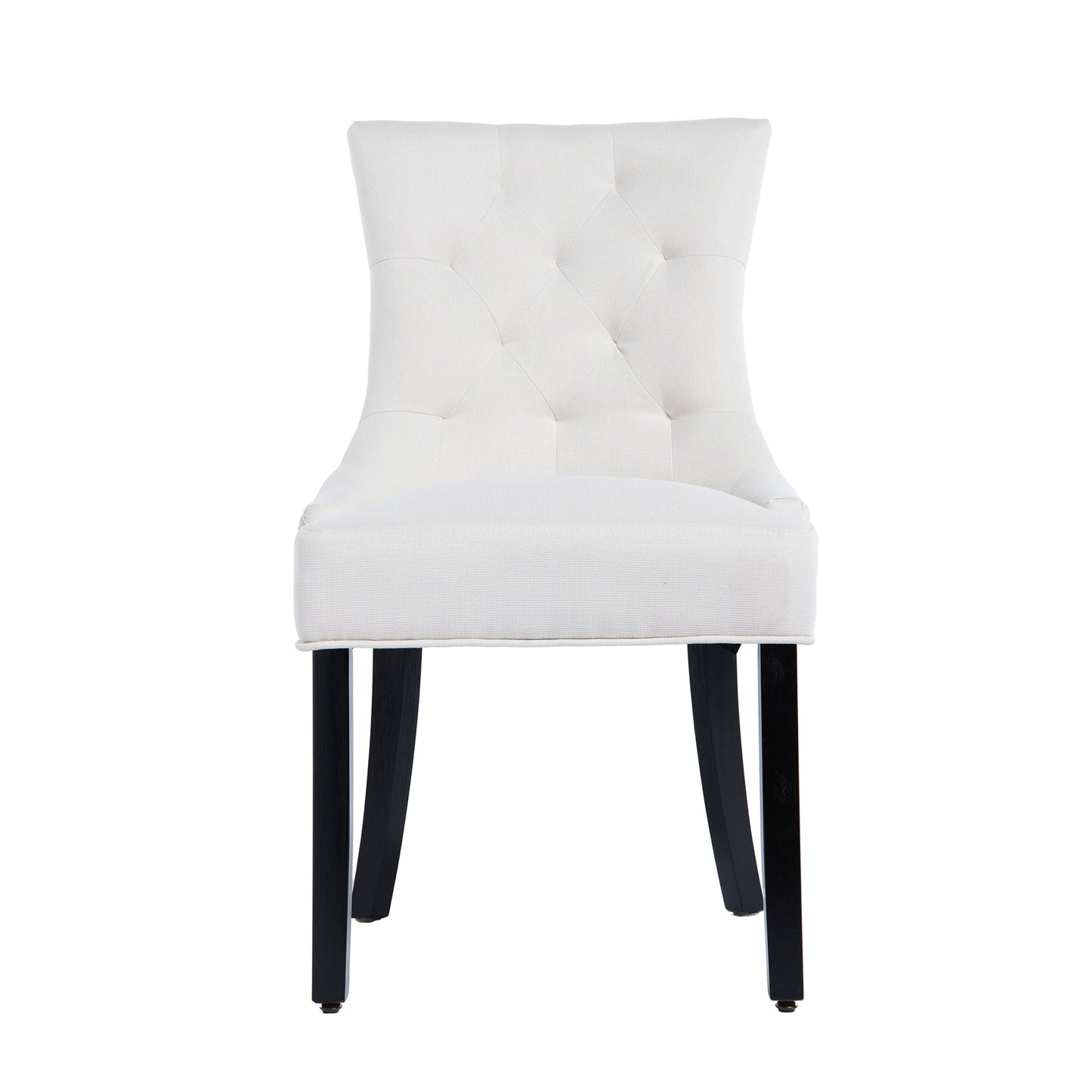 Modern Tufted Dining Chairs - Set of 2 Linen Upholstery Beige