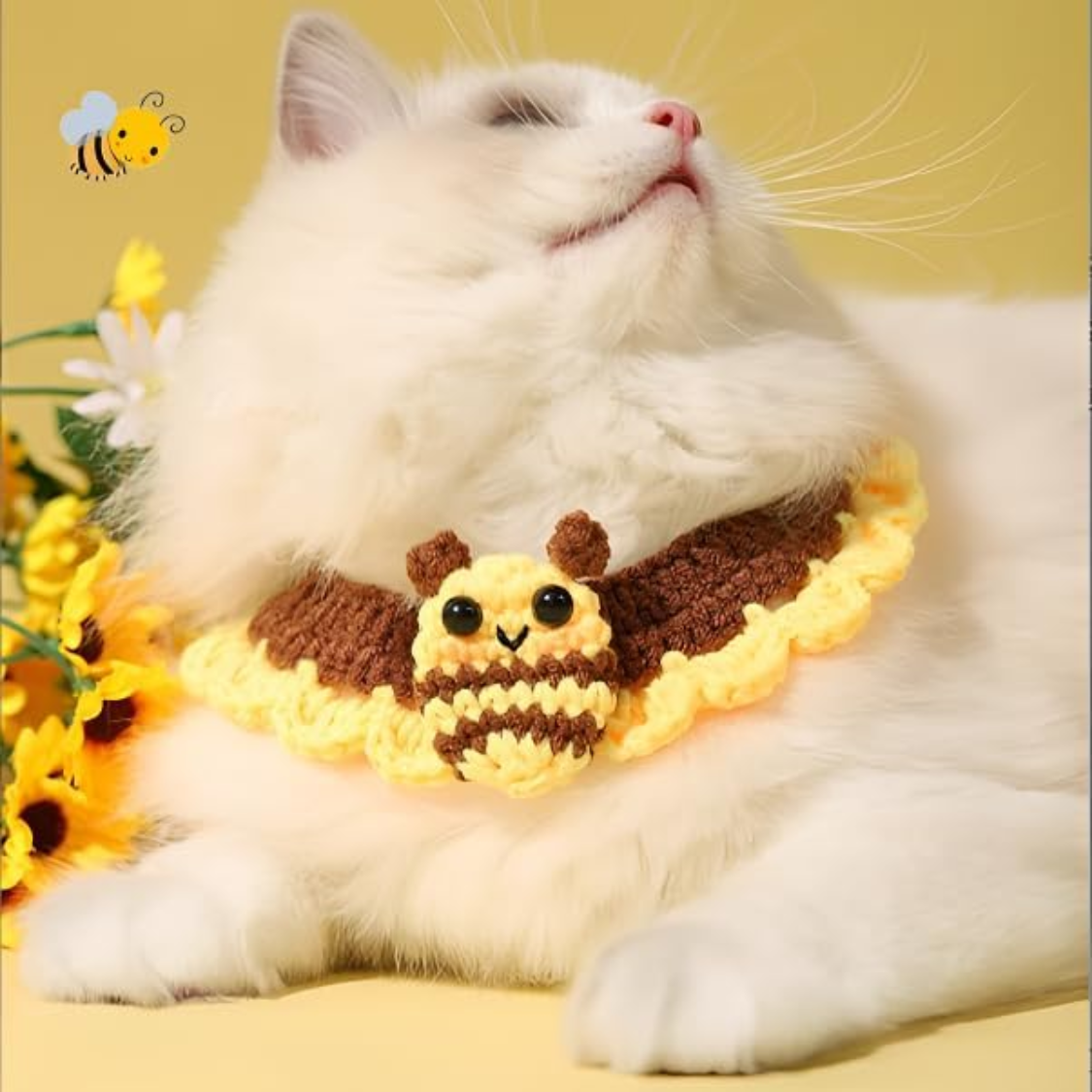 Adjustable Pet Bandana Scarf for Cats and Small Dogs - Bee Pattern, 10in, Brown