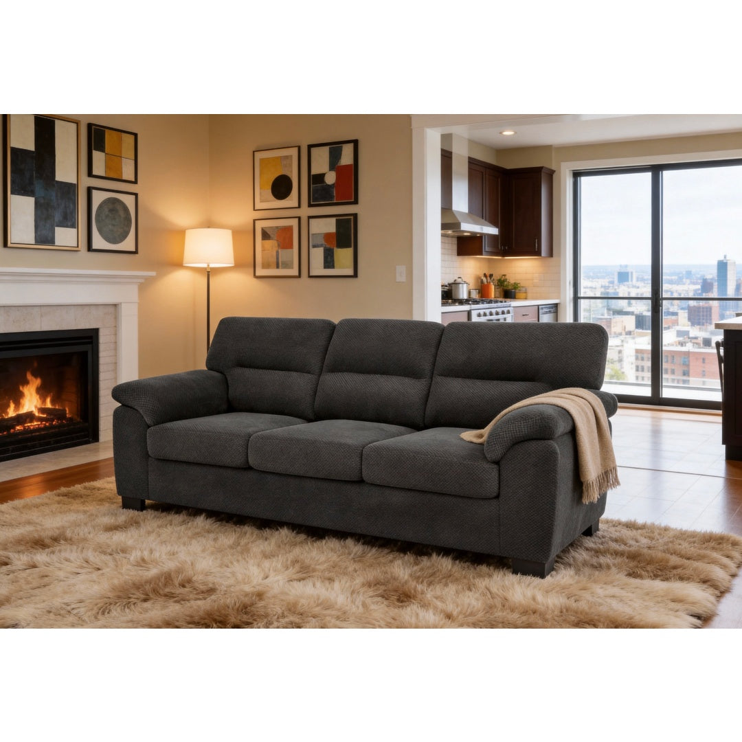 Modern Dark Gray 3-Seater Sofa - Comfortable Upholstered Couch