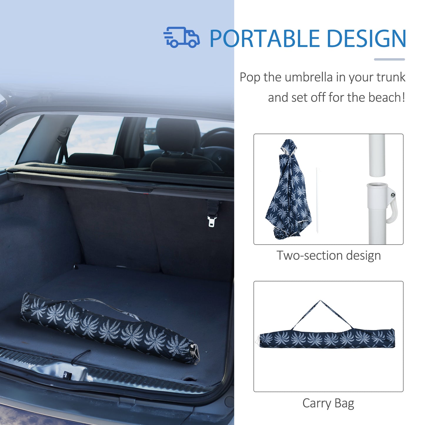 Beach Canopy Umbrella - 6.5' UV50+ Sun Shade with Sandbags