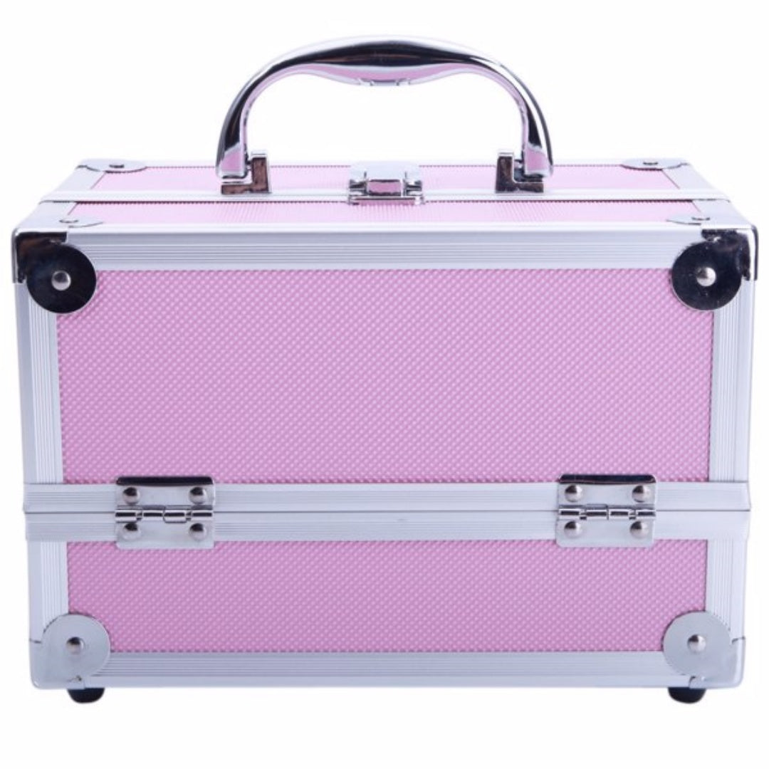 Pink Aluminum Makeup Train Case with Mirror - SM-2176