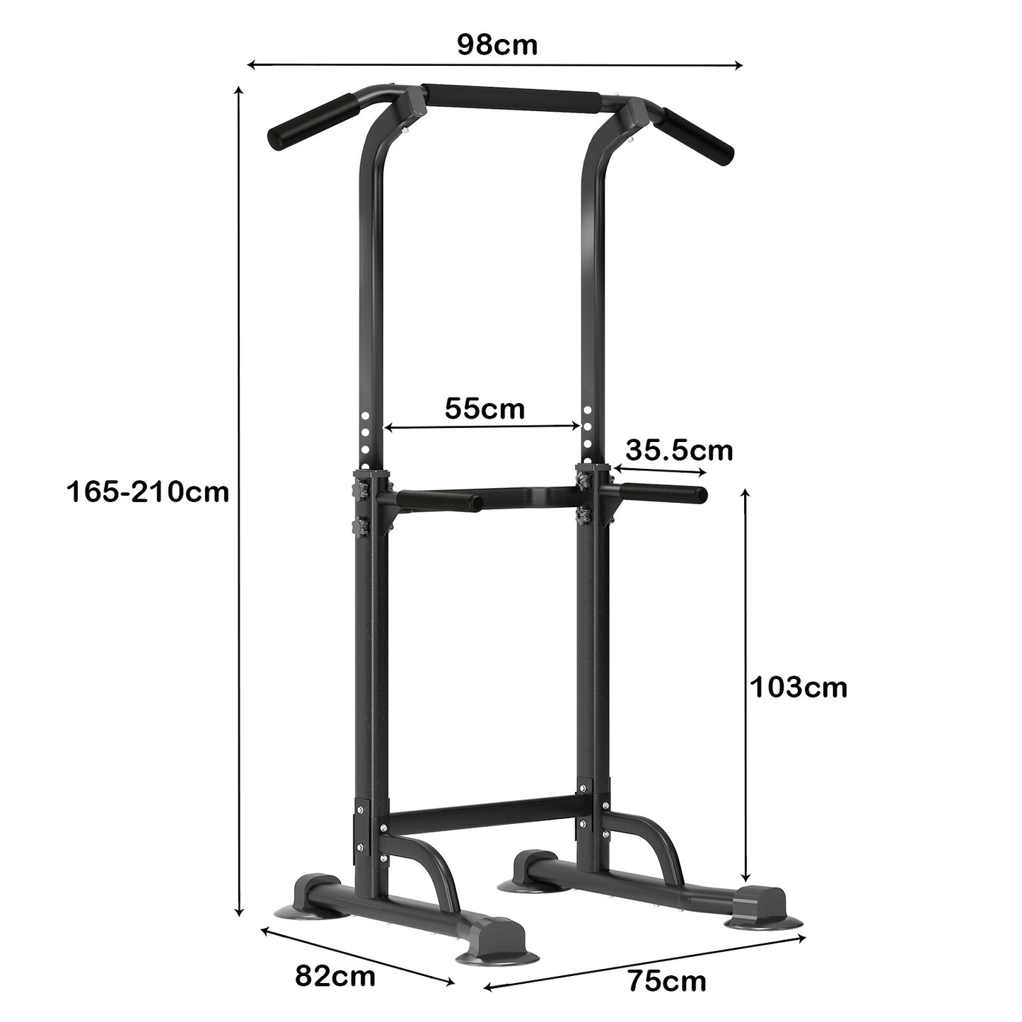 Adjustable Power Tower Pull Up Bar & Dip Station for Home Gym - Black
