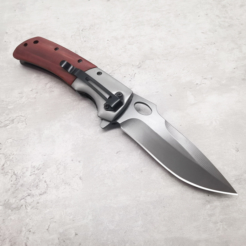 Camping Folding Fruit Knife Stainless Steel & Wooden Handle DA62 220mm