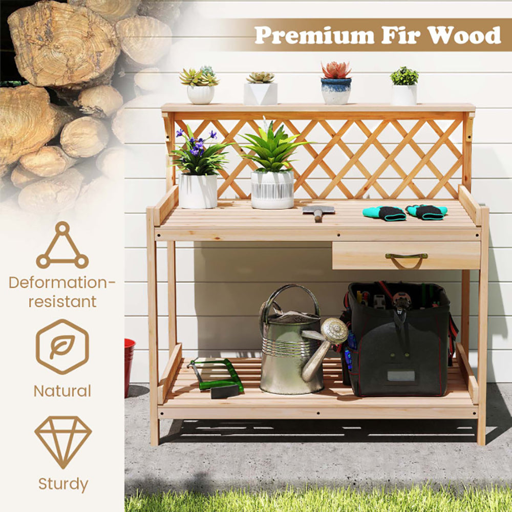 Garden Potting Bench Table Wooden Planting Workstation For Wood With