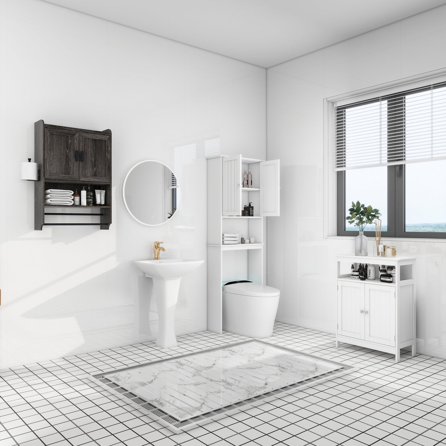 Over-The-Toilet Bathroom Wall Cabinet with Adjustable Shelf - Grey