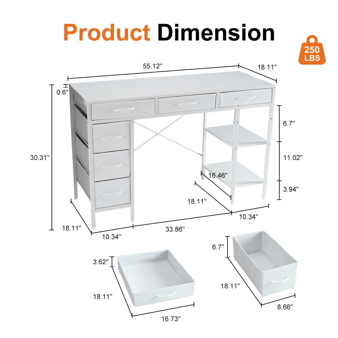 55-Inch Computer Desk with 6 Drawers for Home Office Storage