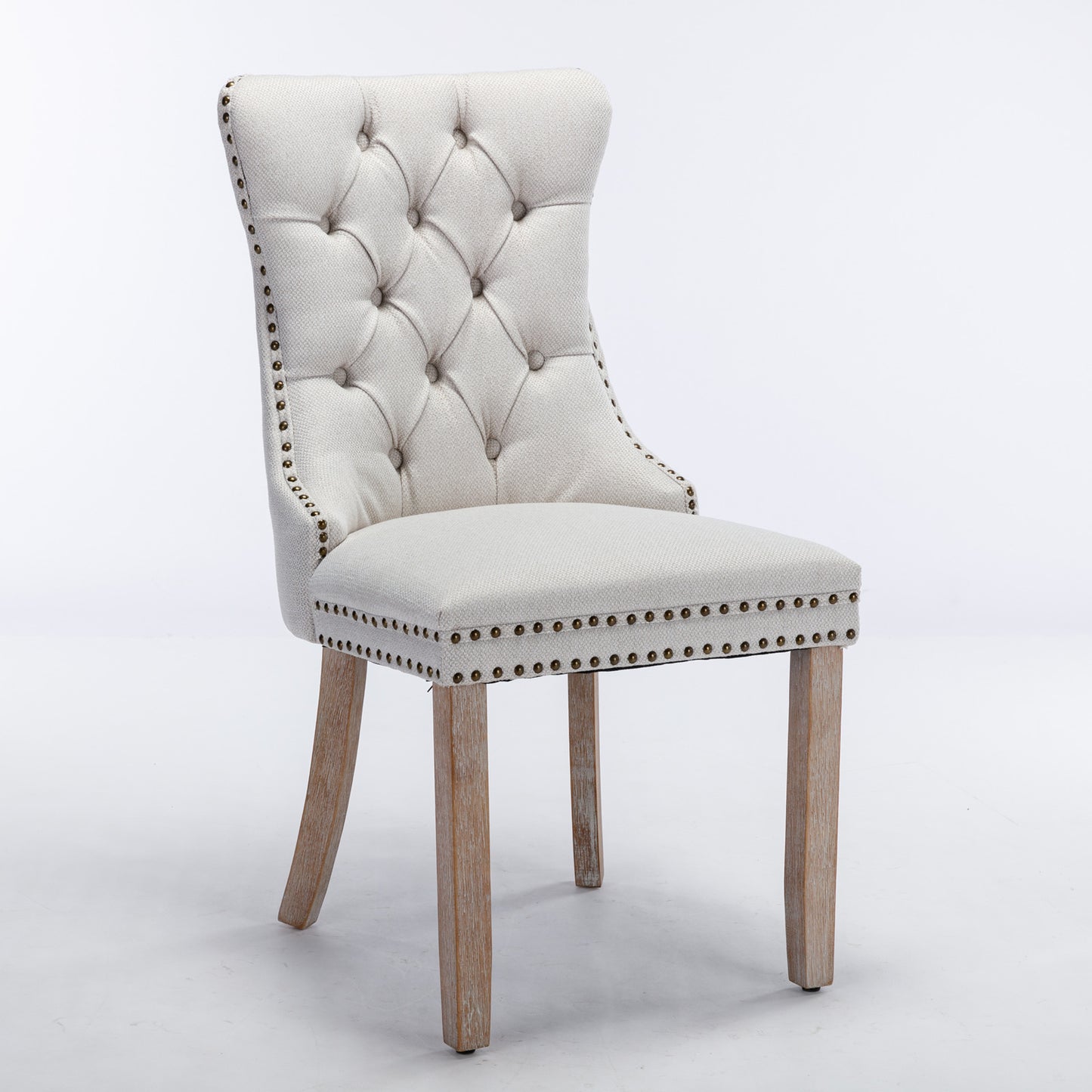 Modern Tufted Solid Wood Dining Chairs - 2-Piece Set, Beige