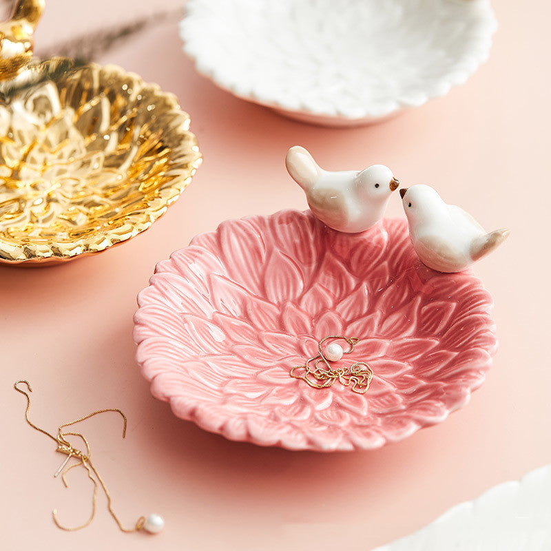 Nordic Style Ceramic Bird Jewelry Storage Tray - Modern Home Decor