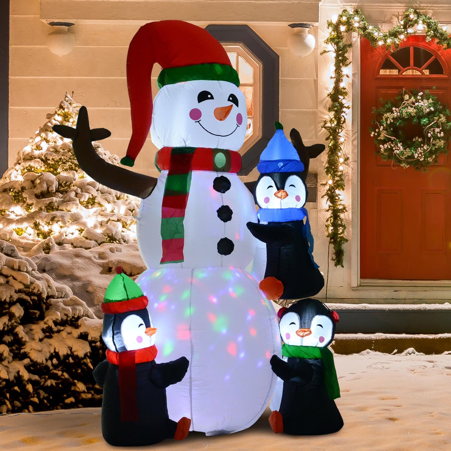 6' Inflatable Christmas Snowman with Penguins - LED Lights