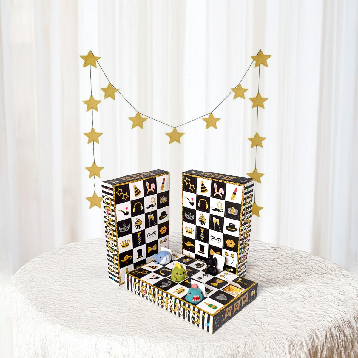 10 Pack Advent Calendar Gift Boxes - Pink, Black & Gold
