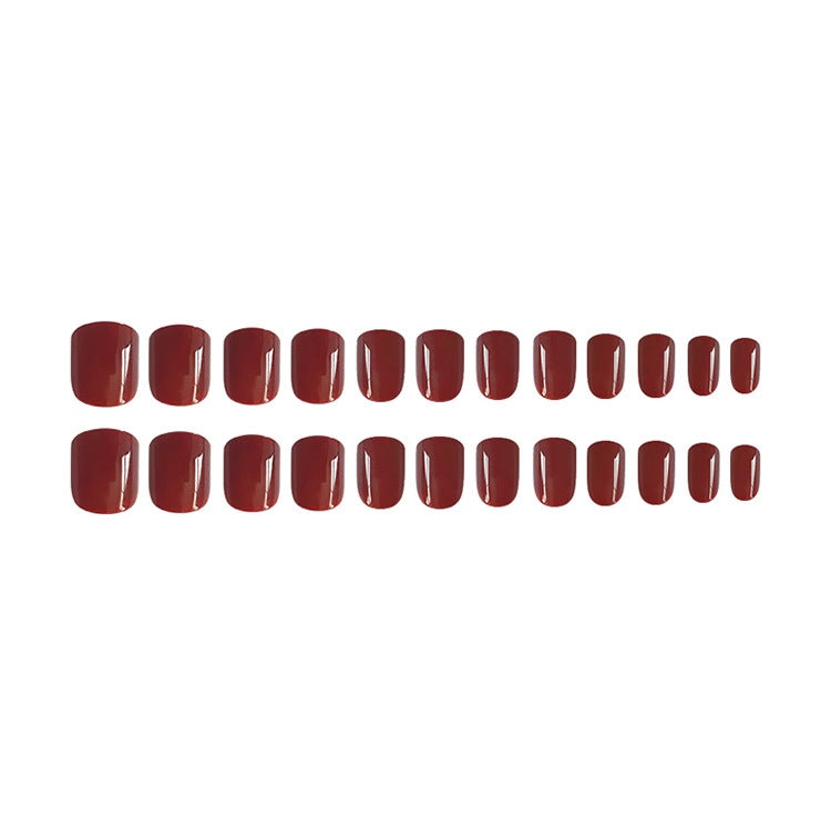 Fake Nail Stickers Set - Short Square Rose Red Sequin Nail Art for Parties & Daily Wear