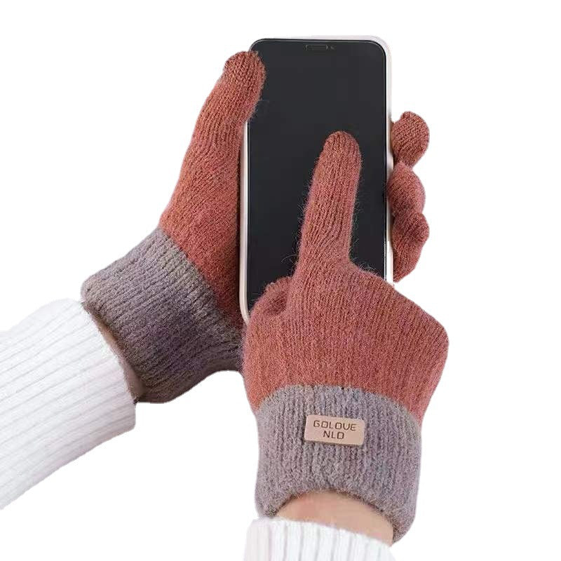 Warm Winter Mittens - Striped Embroidered Cycling Gloves
