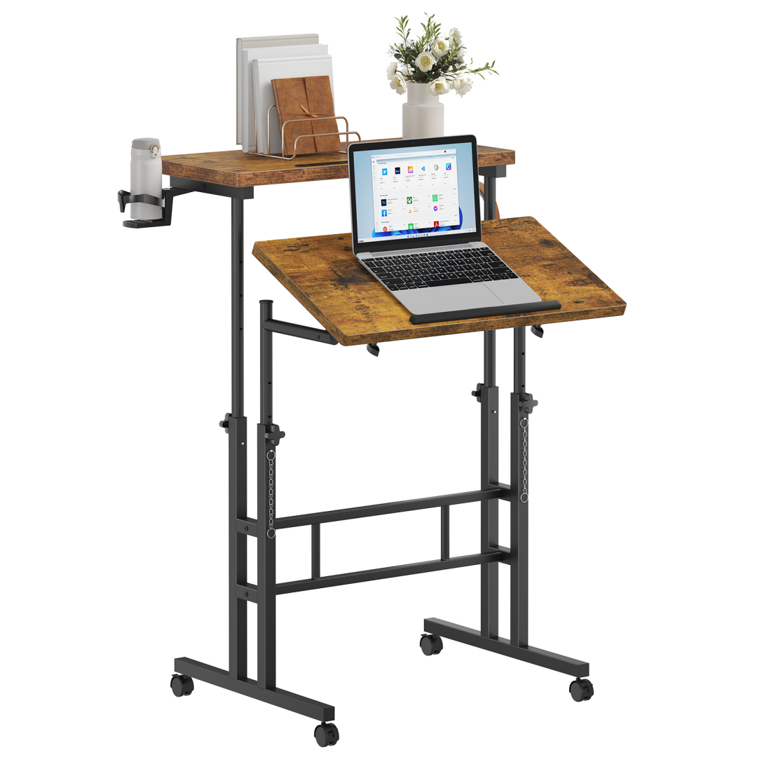 Manually Adjustable Height Rotating Standing Desk - Mobile Worktable