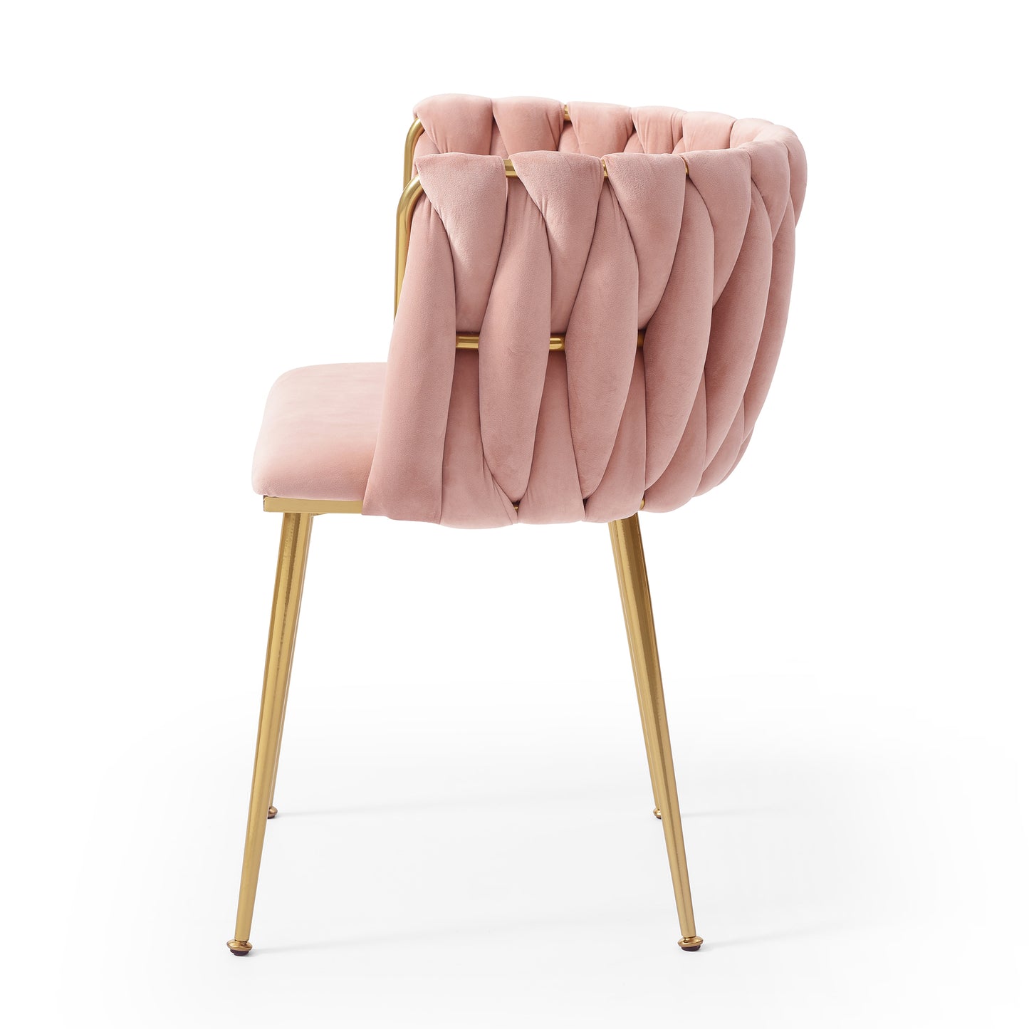 Pink Velvet Dining Chairs Set of 2 with Gold Metal Legs