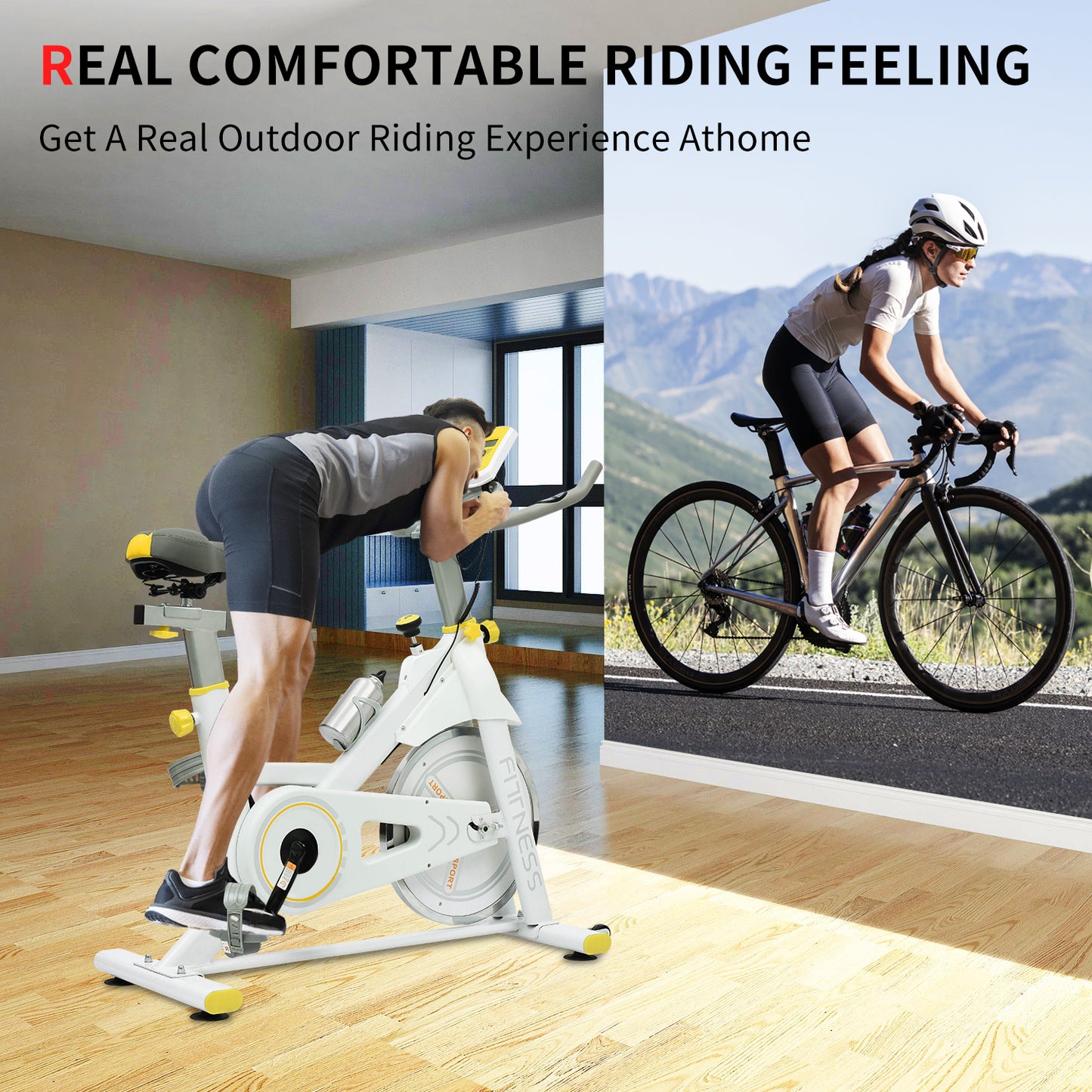 Indoor Exercise Bike with Adjustable Resistance & LCD Display - Yellow/White