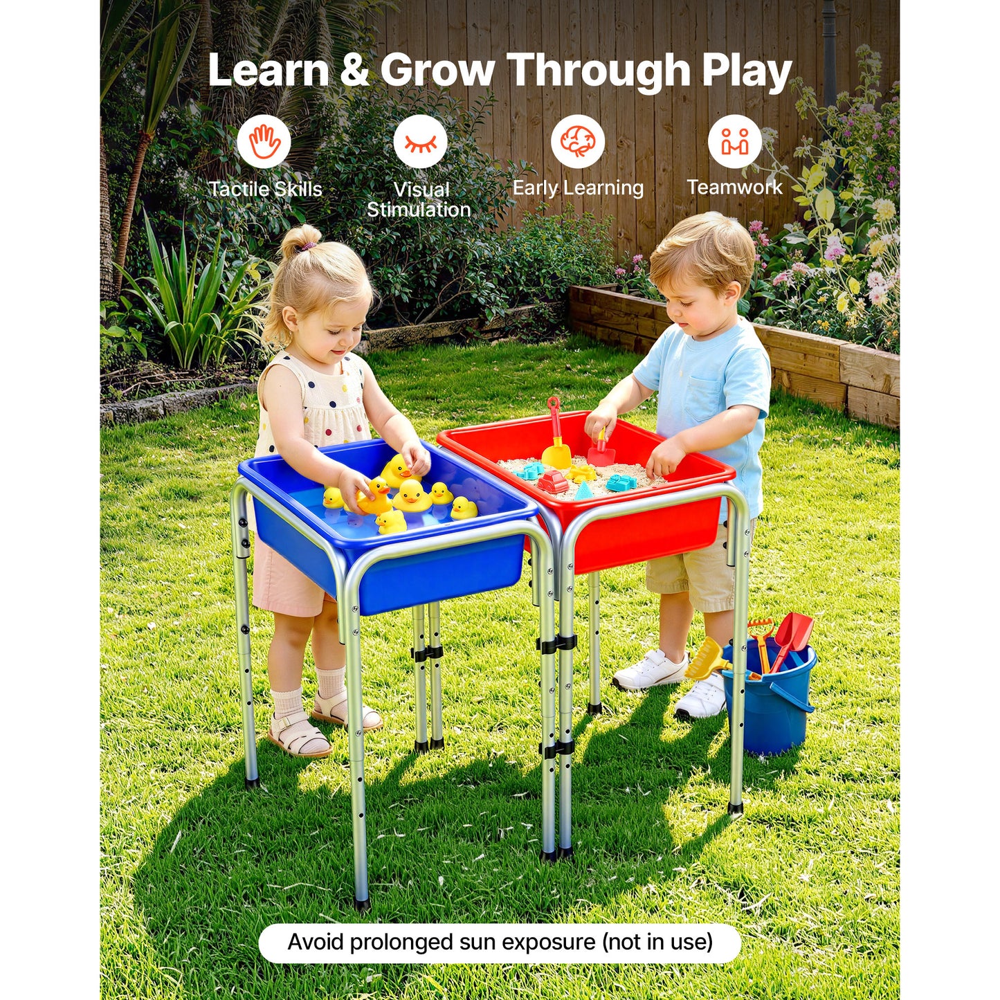 Kids Water and Sand Play Table with Storage Bins - Adjustable Sensory Toy