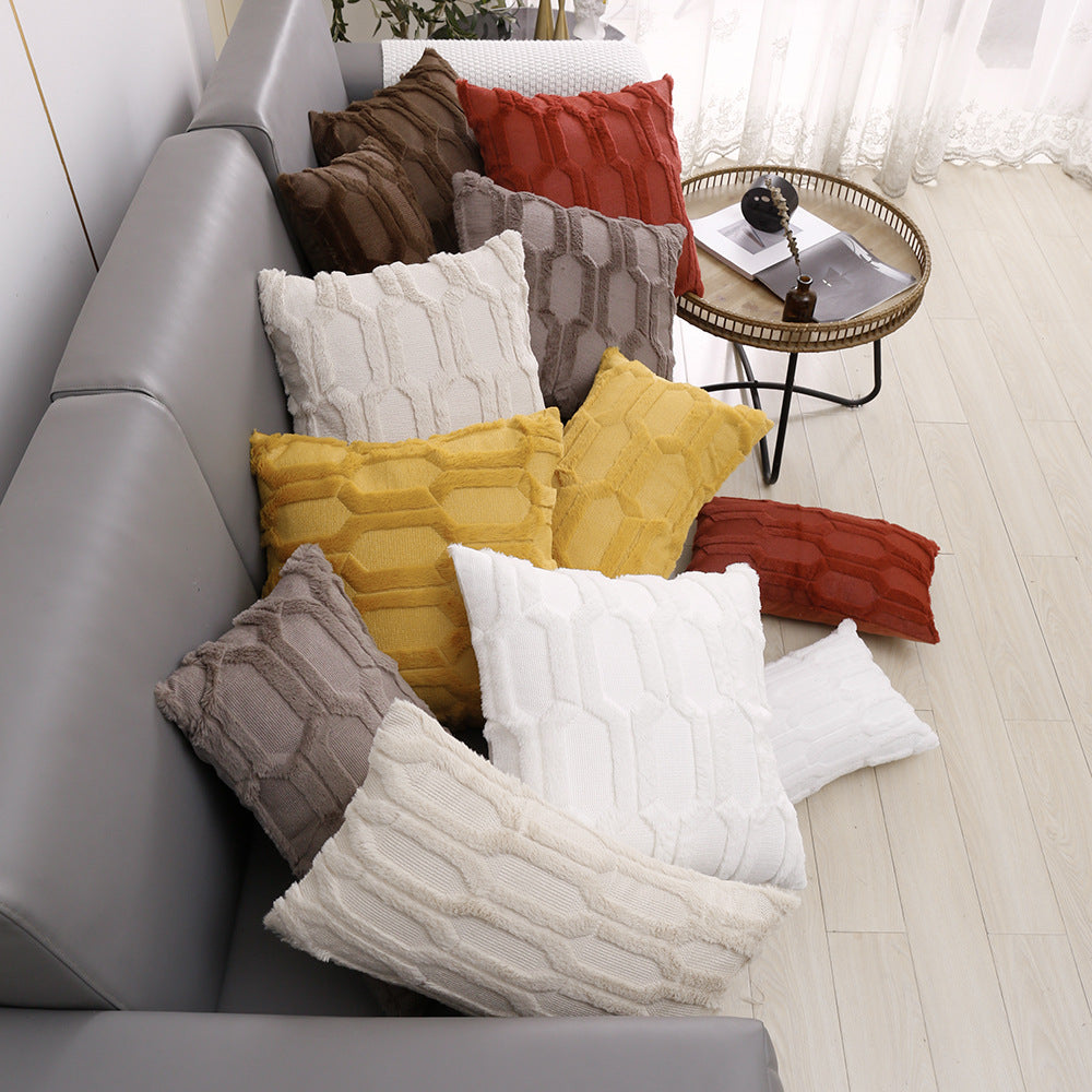 Embroidered Plush Lumbar Pillow Cover - Modern Sofa Cushion 45x45cm & 30x50cm