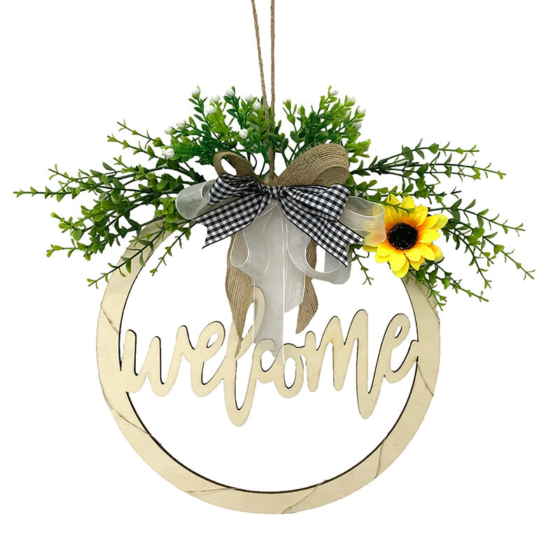 Wooden Letter Door Decor with Linen Bowknot - Green
