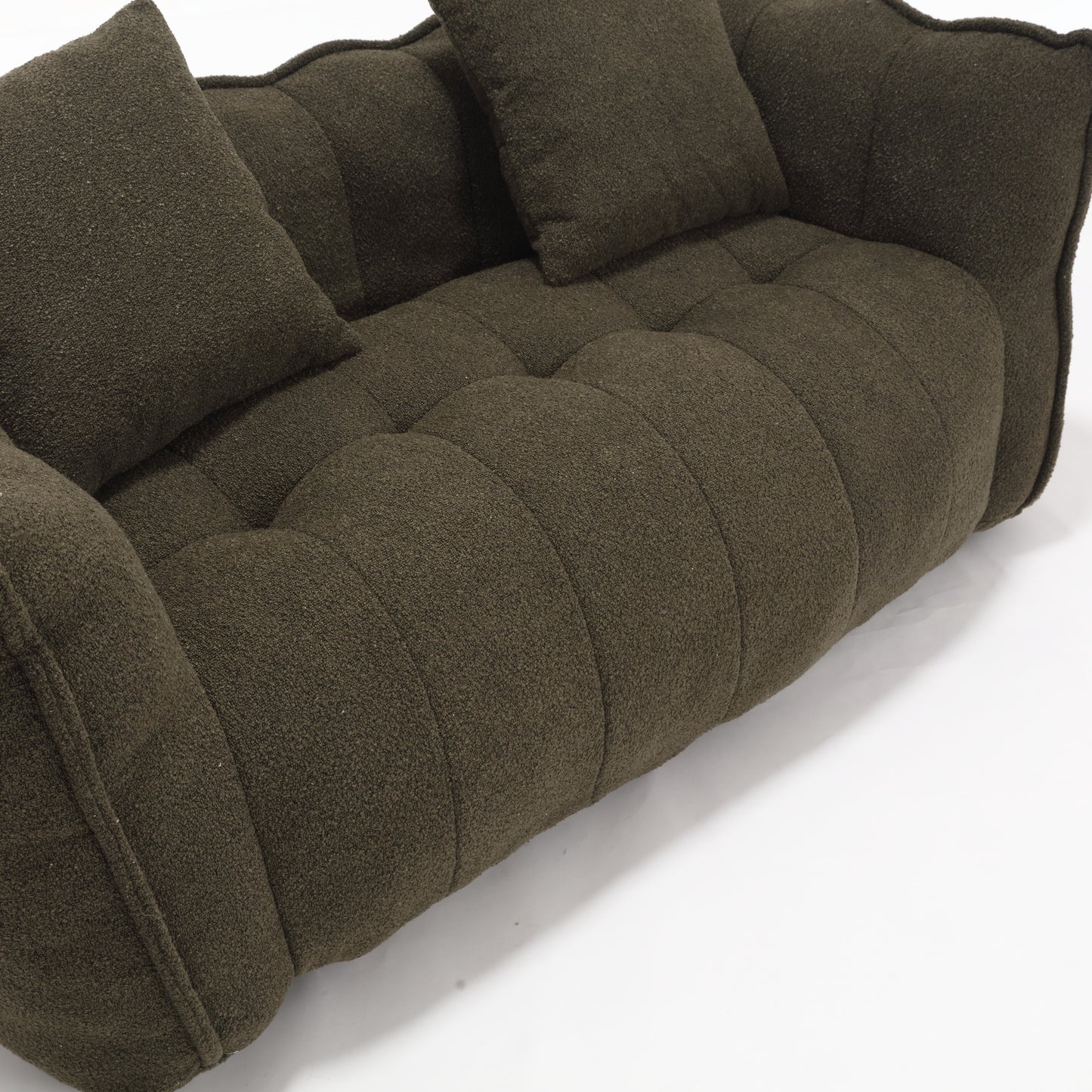 Olive Green Soft Beanbag Chair for Two - Chenille Foam Recliner