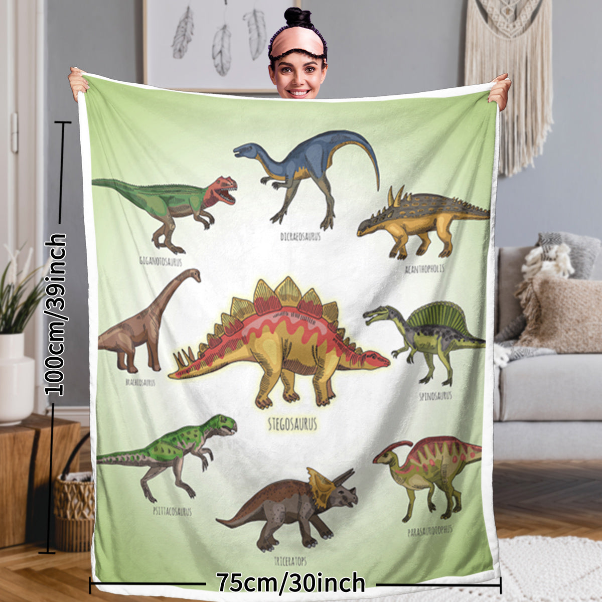Dinosaur Family Sherpa Fleece Throw Blanket - 50x60 & 60x80