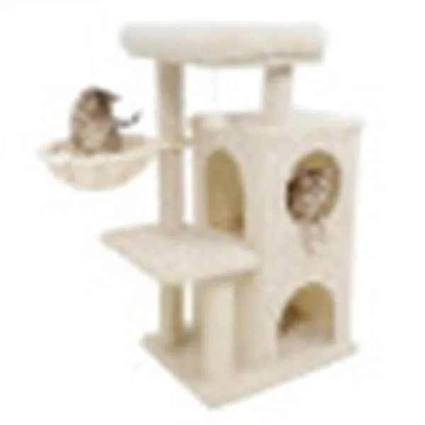 Beige 33.5-Inch Multi-Level Cat Tree with 2-Tier Condo & Sisal Posts