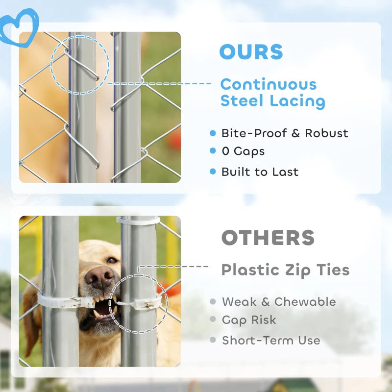 Large Outdoor Dog Kennel with Waterproof Roof, Galvanized Steel Frame, Silver