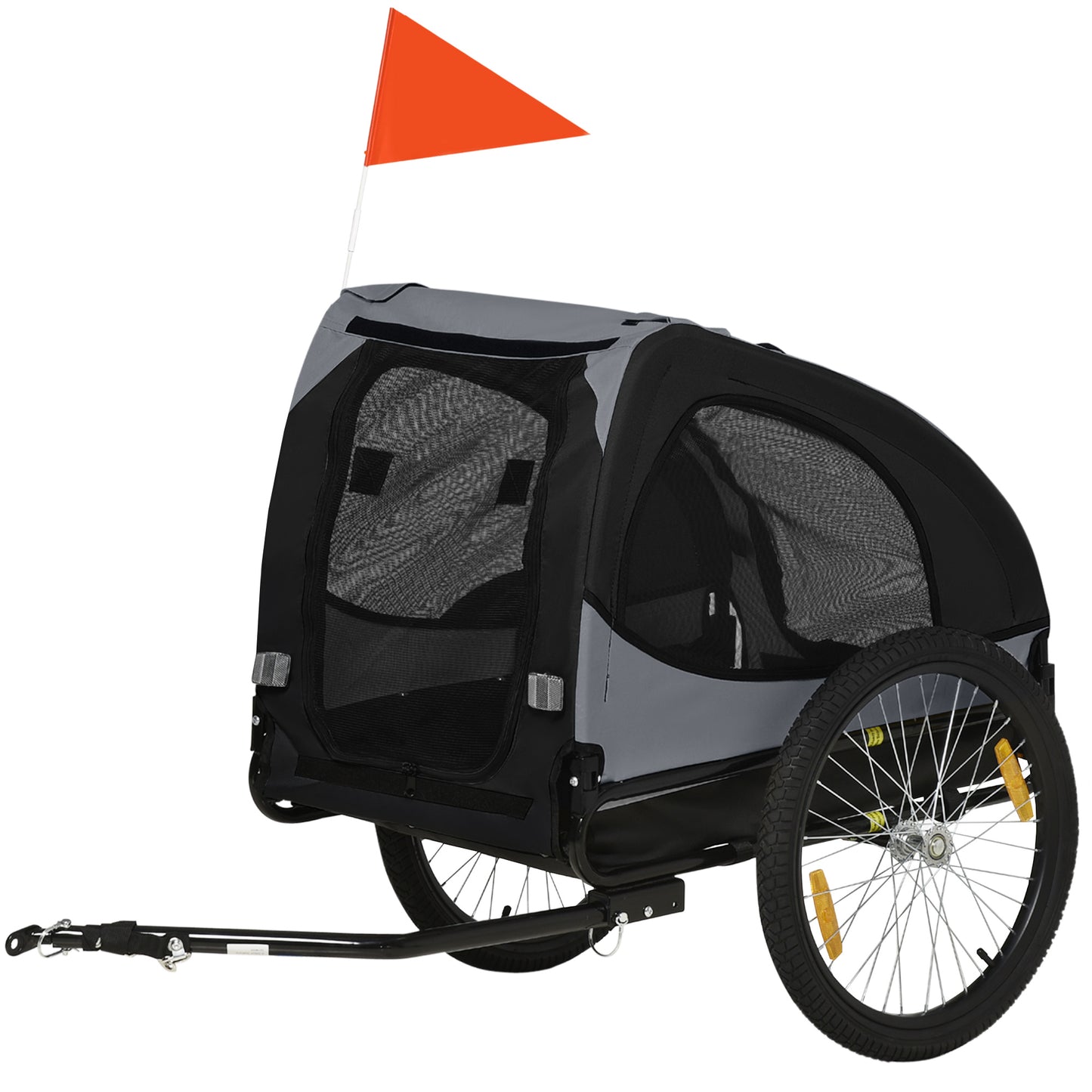 Dog Bike Trailer with Mesh Windows and Reflectors for Medium Dogs - Black
