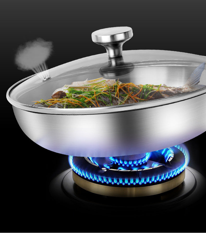 304 Stainless Steel Flat Frying Pan for Induction Gas Stove 22-30cm