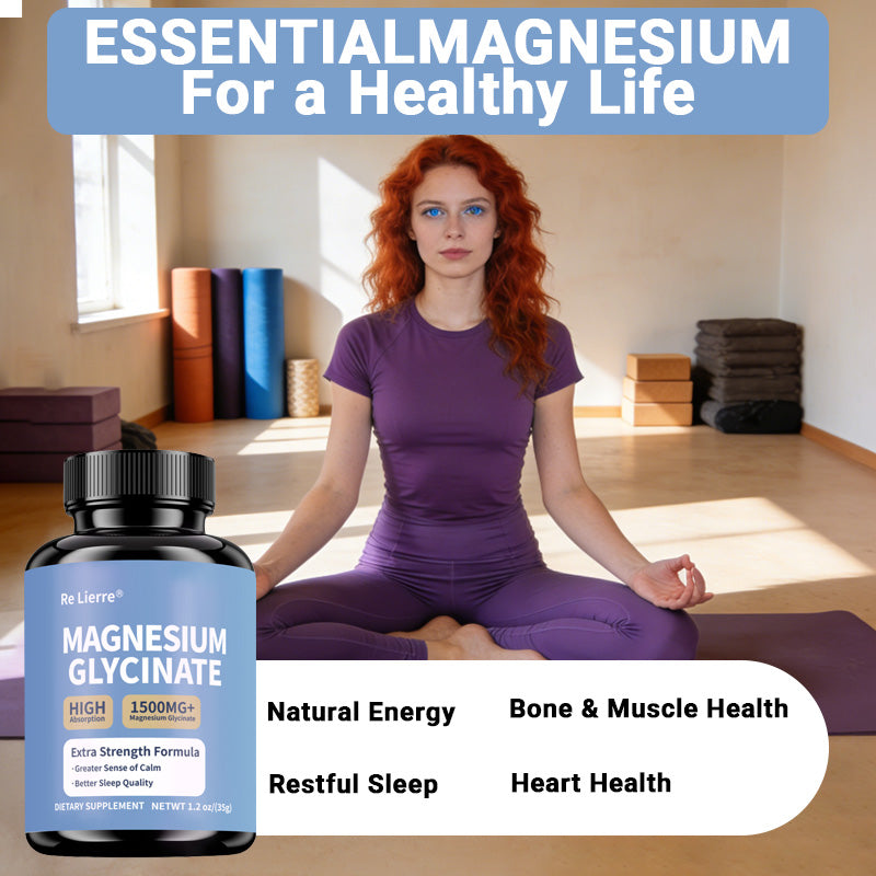 Magnesium Glycinate Capsules - 1500mg High Absorption Supplement - 60 Count