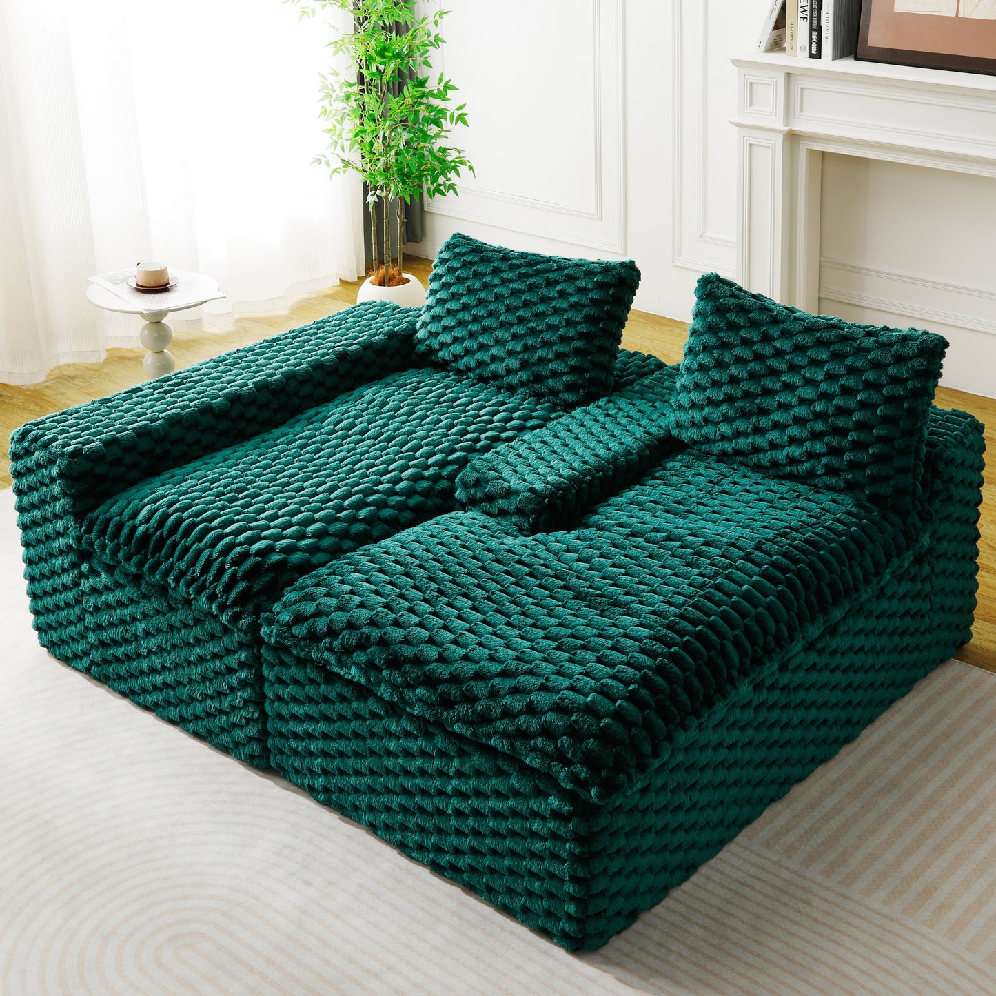 Green Velvet Convertible Sectional Sofa with Chaise Lounge