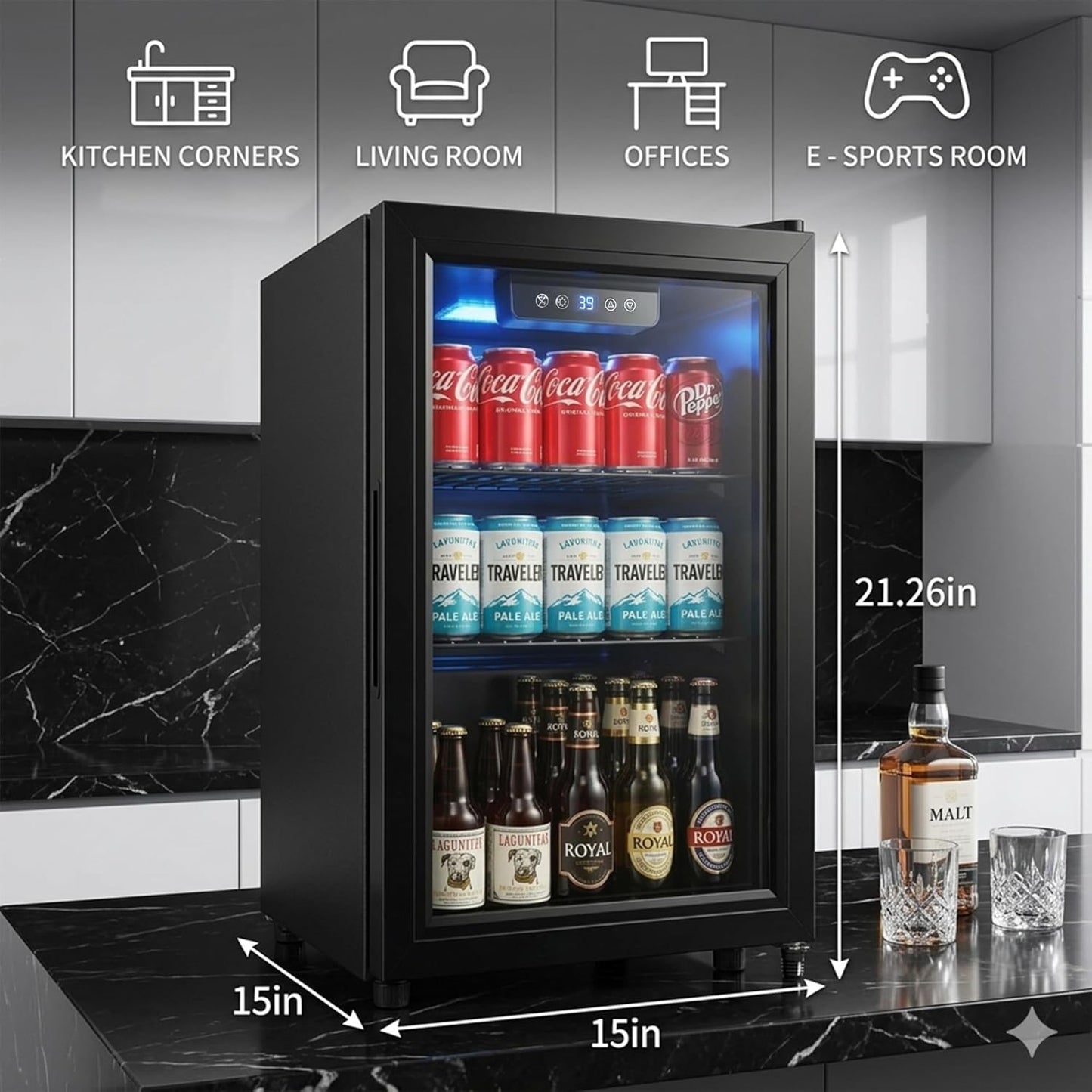 1.8 Cu Ft Beverage Refrigerator, 70 Can Mini Fridge With Glass Door,