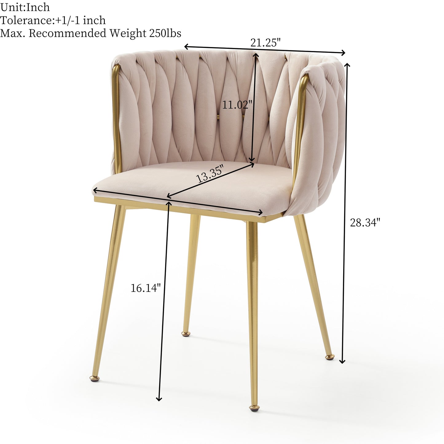 Set of 2 Modern Velvet Dining Chairs - Beige with Gold Legs