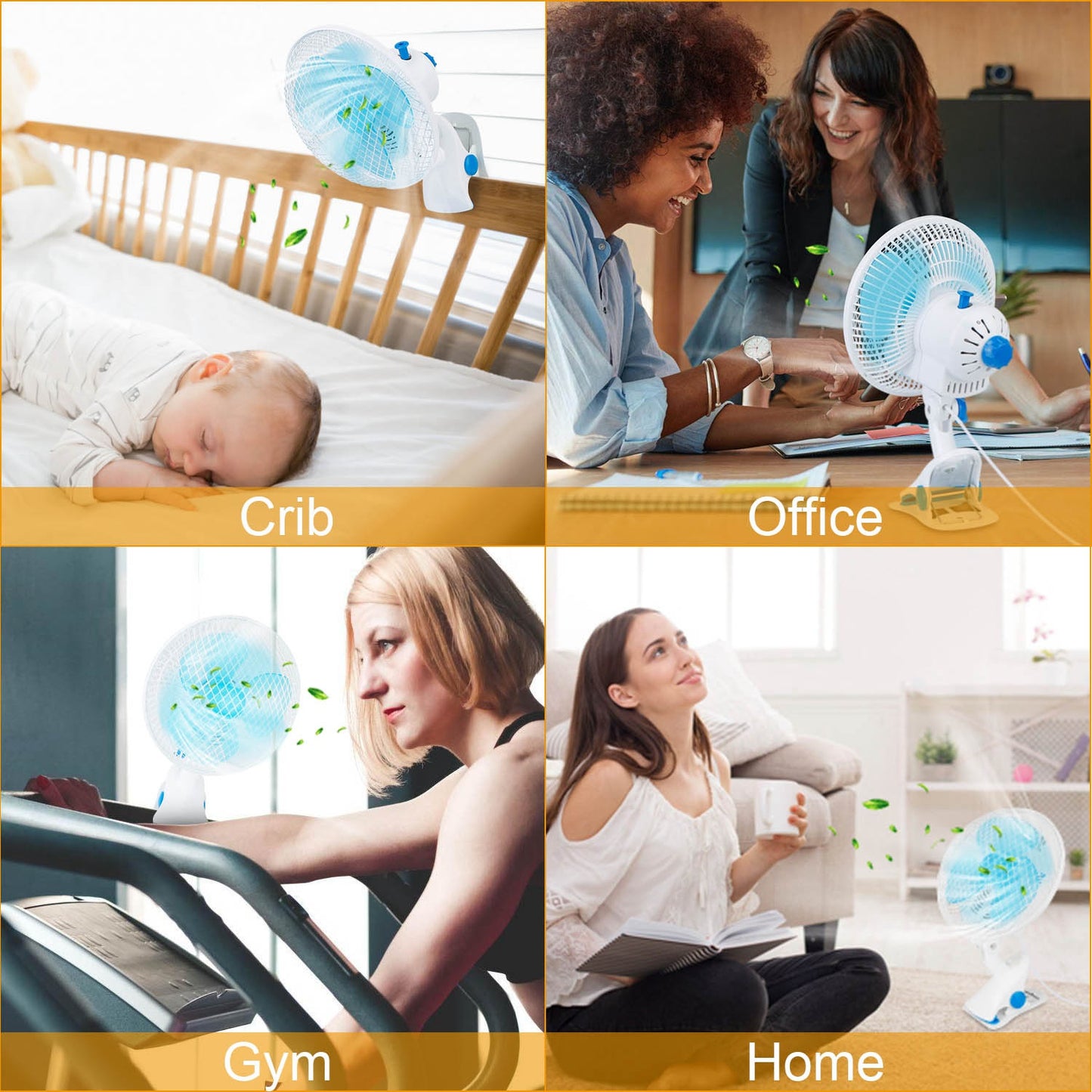 Clip On Desk Fan with 2 Speed Settings, Adjustable Tilt, Quiet Operation, Wall Mount & Clamp - White